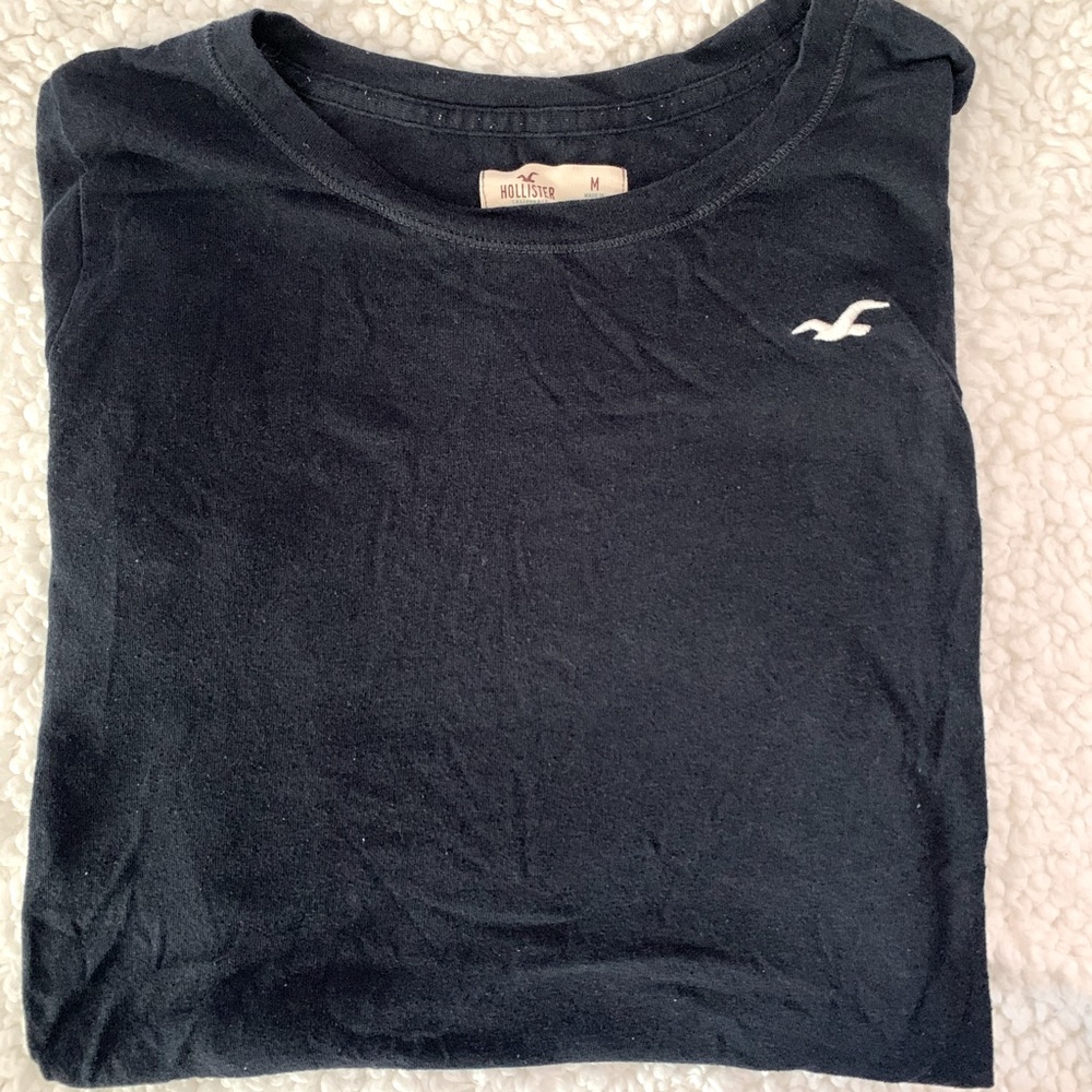 Holister Navy Long Sleeve Logo Tee, Thin Layer